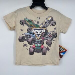 Monster Jam Graphic T-Shirt Kids 12M Beige Grave Digger Megalodon Cotton Tee